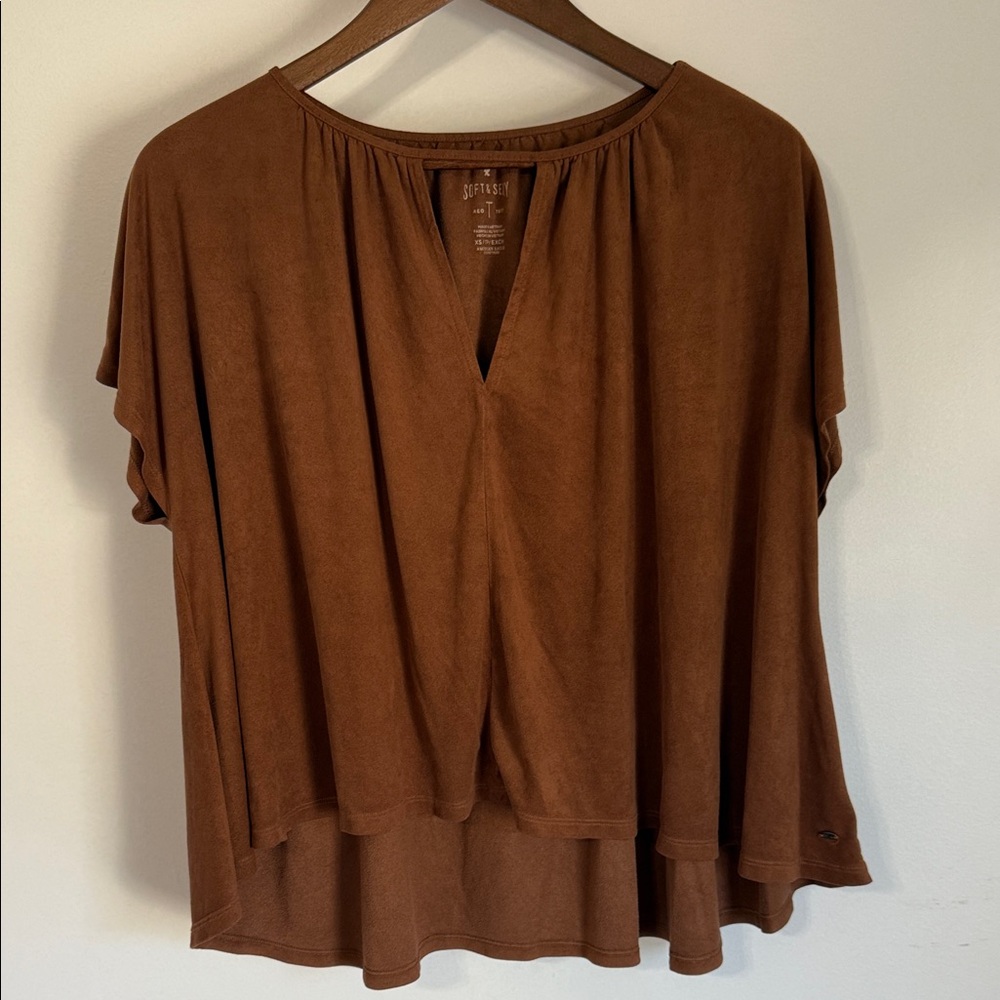 American Eagle Outfitters Brown Suede Blouse